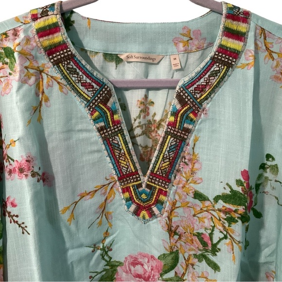 New Soft Surroundings Size 3X Mirielle Floral Embroidered Tunic Beachy Boho - Picture 4 of 9